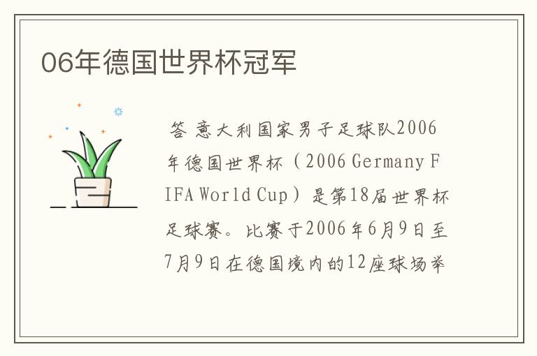 06年德国世界杯冠军