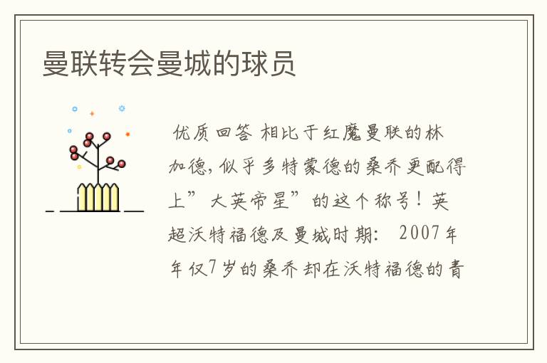 曼联转会曼城的球员