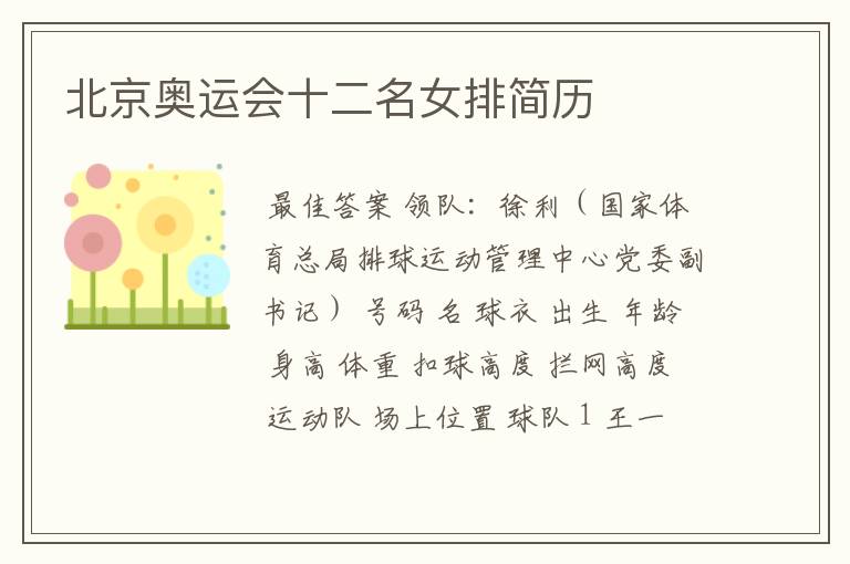 北京奥运会十二名女排简历