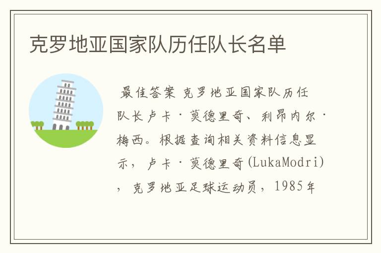 克罗地亚国家队历任队长名单
