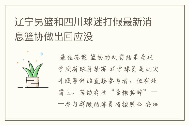 辽宁男篮和四川球迷打假最新消息篮协做出回应没
