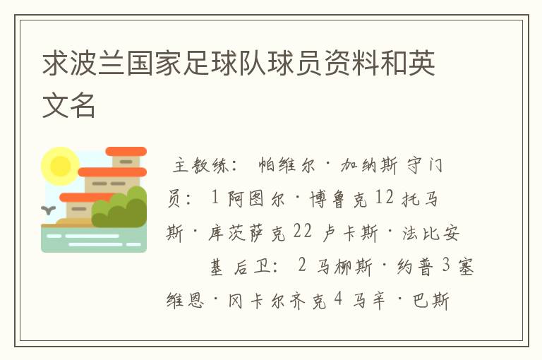 求波兰国家足球队球员资料和英文名