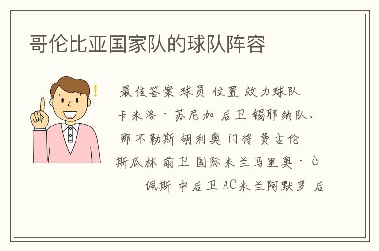 哥伦比亚国家队的球队阵容