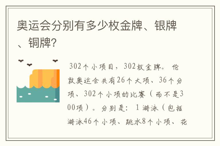奥运会分别有多少枚金牌、银牌、铜牌?