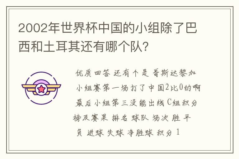 2002年世界杯中国的小组除了巴西和土耳其还有哪个队?