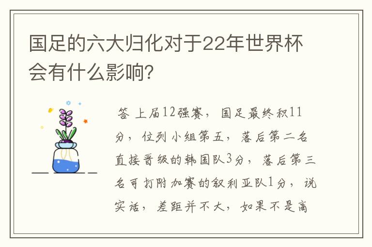 国足的六大归化对于22年世界杯会有什么影响？