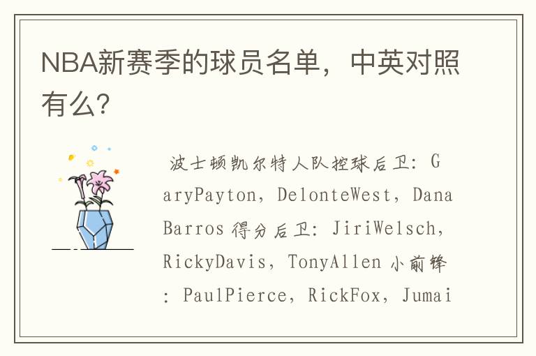 NBA新赛季的球员名单,中英对照有么?