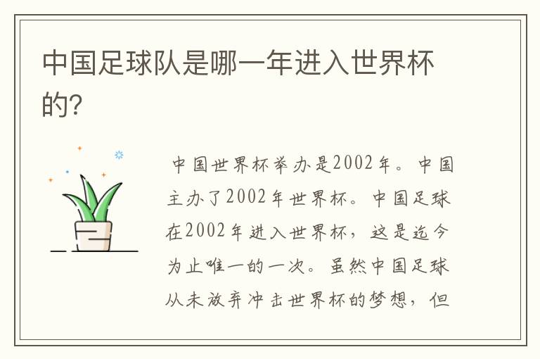 中国足球队是哪一年进入世界杯的?