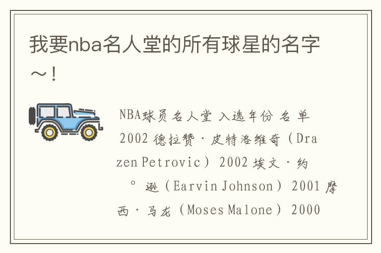 我要nba名人堂的所有球星的名字~!