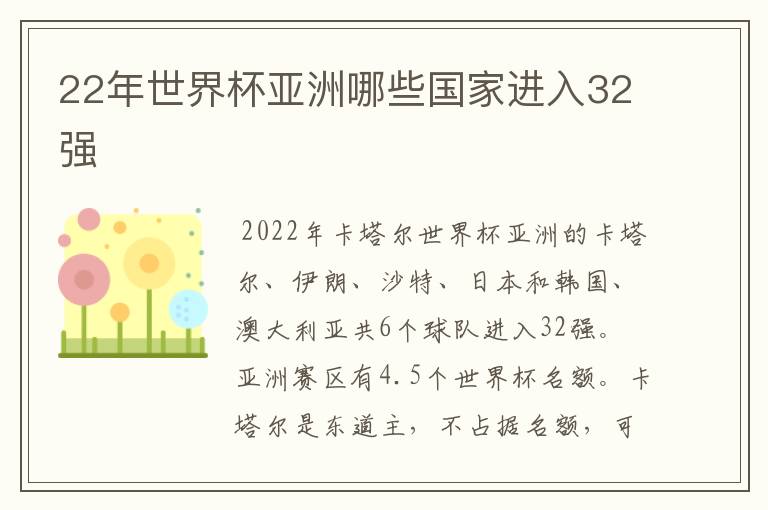 22年世界杯亚洲哪些国家进入32强