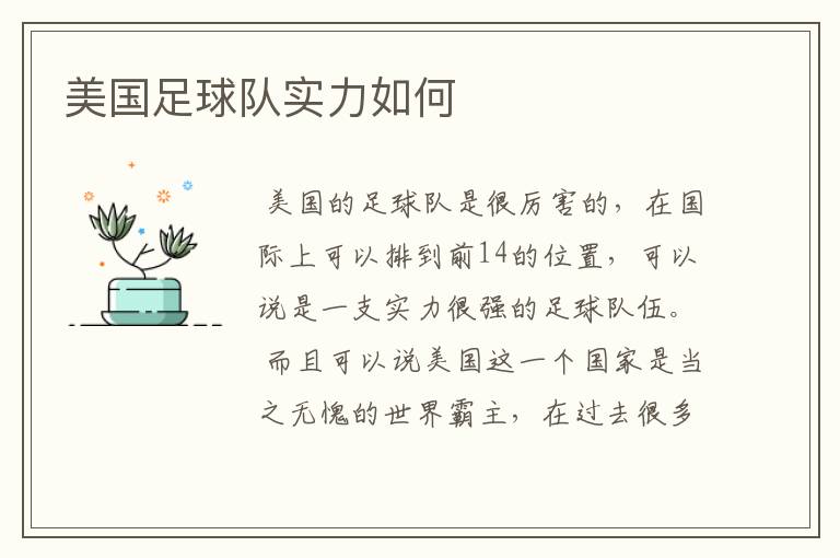 美国足球队实力如何