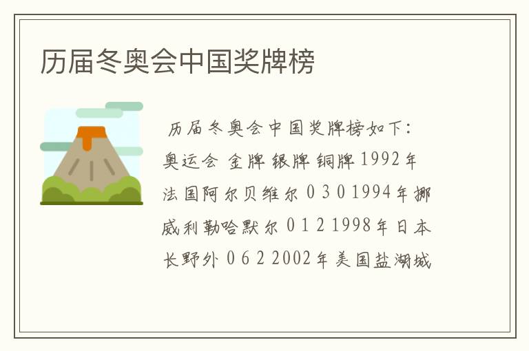 历届冬奥会中国奖牌榜