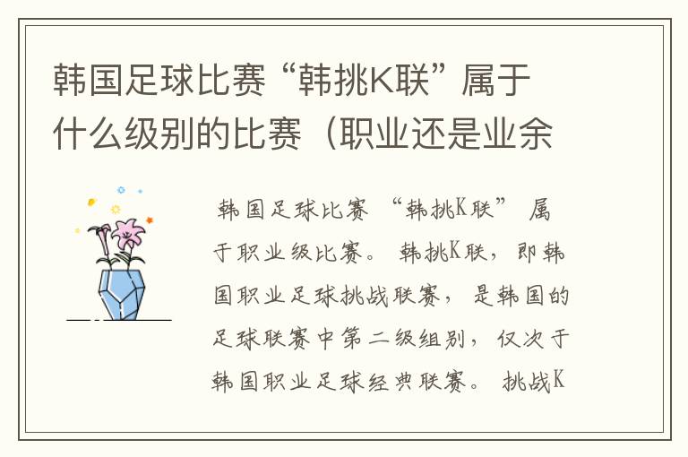 韩国足球比赛 “韩挑K联” 属于什么级别的比赛(职业还是业余)?