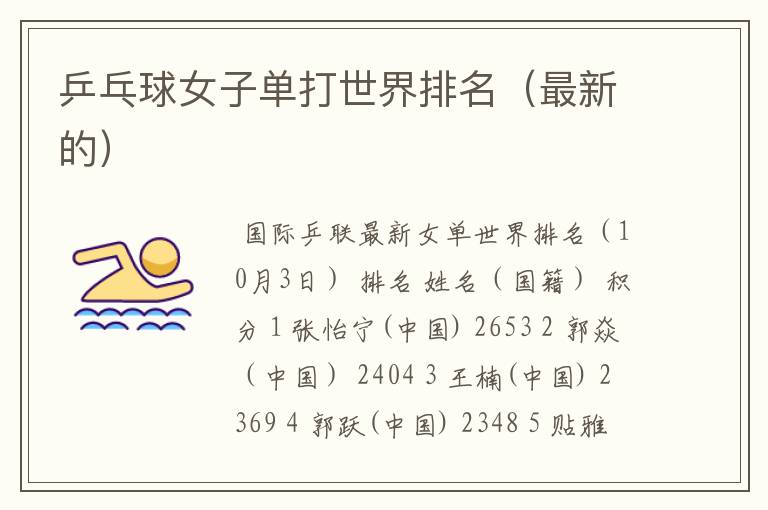 乒乓球女子单打世界排名(最新的)