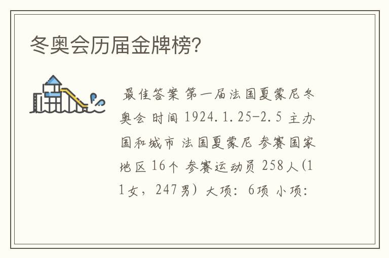 冬奥会历届金牌榜?