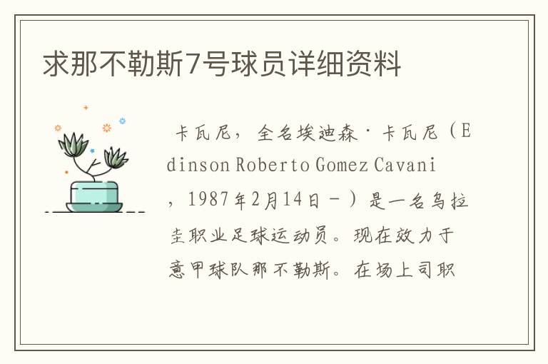 求那不勒斯7号球员详细资料