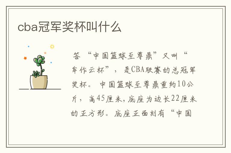 cba冠军奖杯叫什么