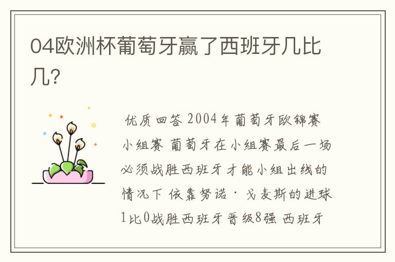 04欧洲杯葡萄牙赢了西班牙几比几?