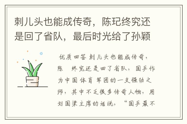 刺儿头也能成传奇,陈玘终究还是回了省队,最后时光给了孙颖莎