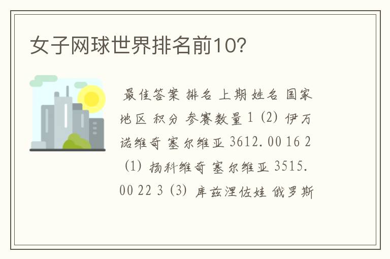 女子网球世界排名前10?