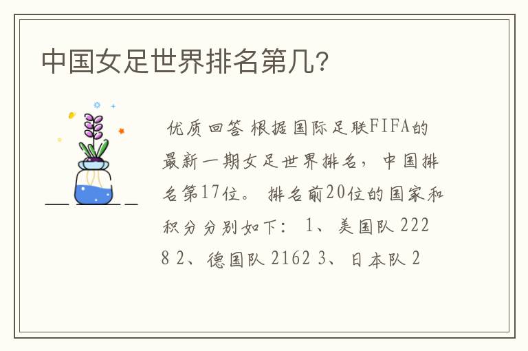中国女足世界排名第几?