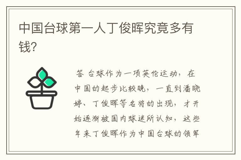 中国台球第一人丁俊晖究竟多有钱?