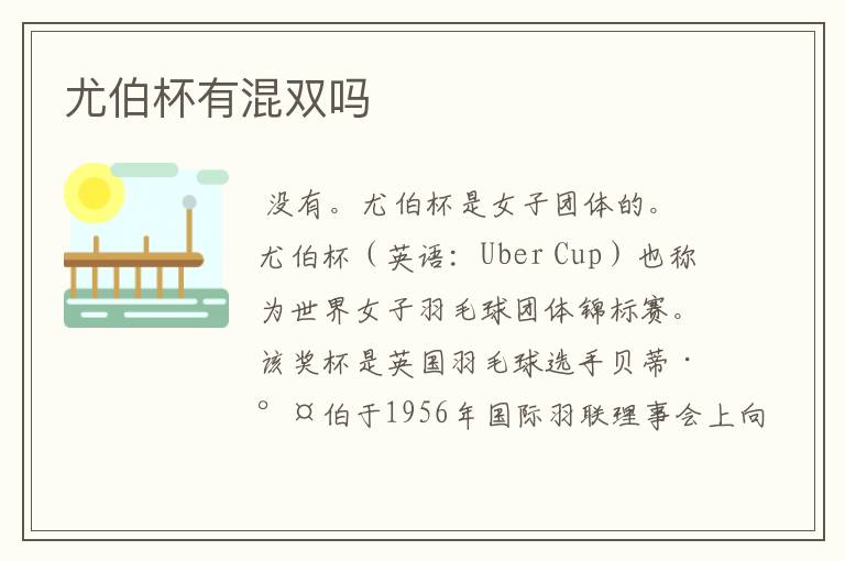 尤伯杯有混双吗