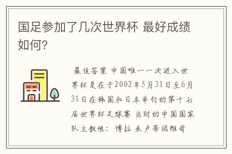 国足参加了几次世界杯 最好成绩如何?