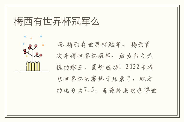 梅西有世界杯冠军么