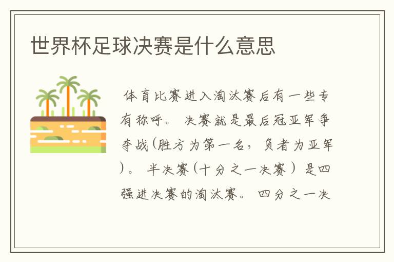 世界杯足球决赛是什么意思