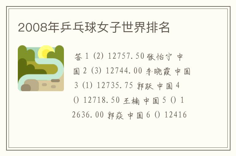 2008年乒乓球女子世界排名