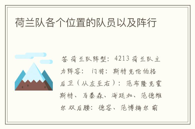 荷兰队各个位置的队员以及阵行