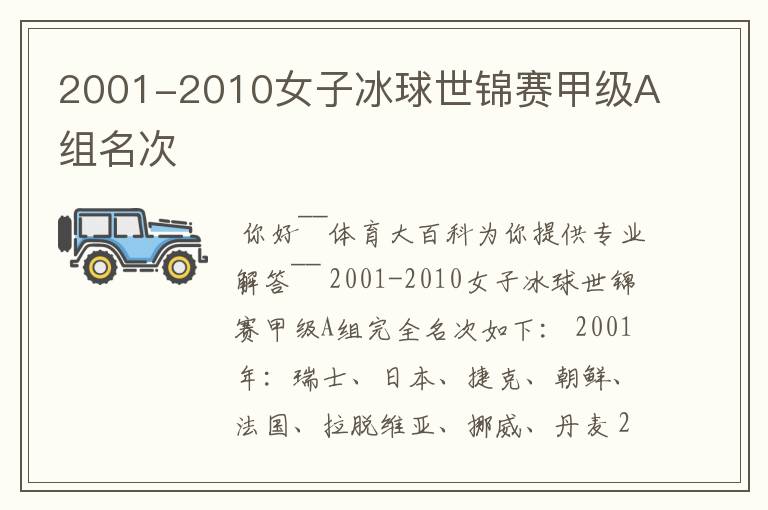 2001-2010女子冰球世锦赛甲级A组名次