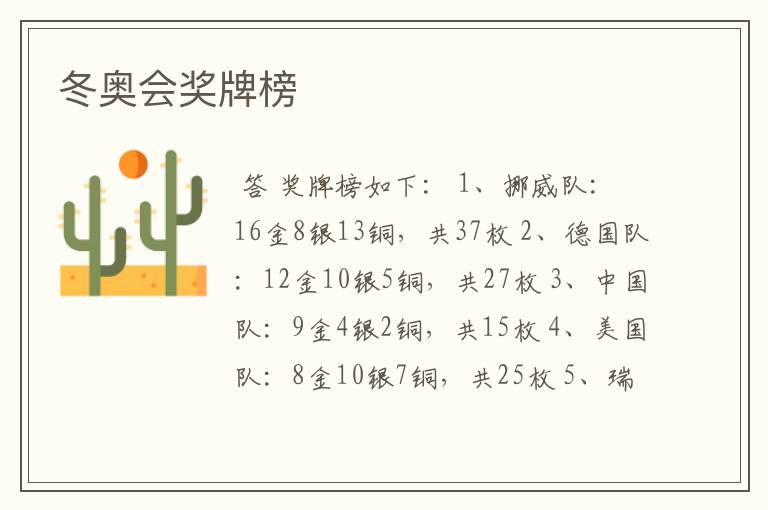冬奥会奖牌榜