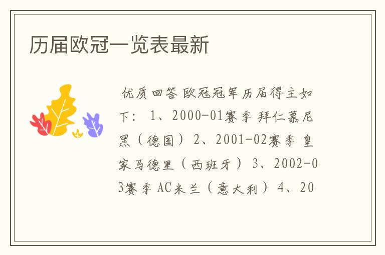 历届欧冠一览表最新