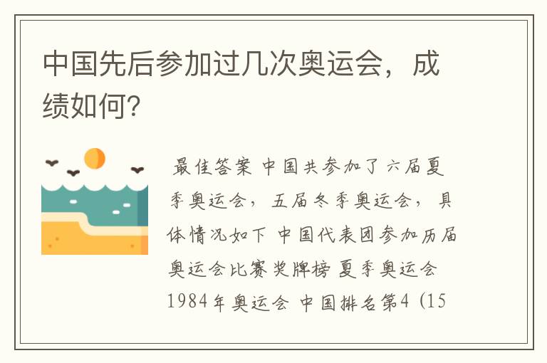中国先后参加过几次奥运会,成绩如何?