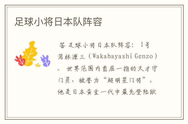 足球小将日本队阵容