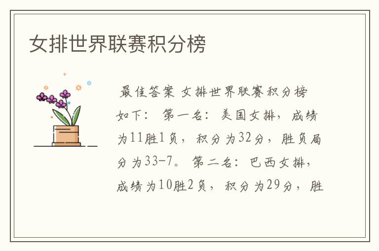 女排世界联赛积分榜