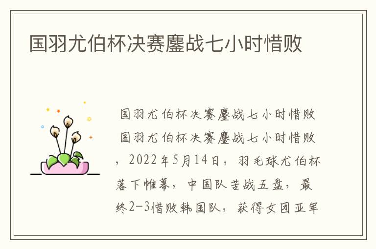 国羽尤伯杯决赛鏖战七小时惜败