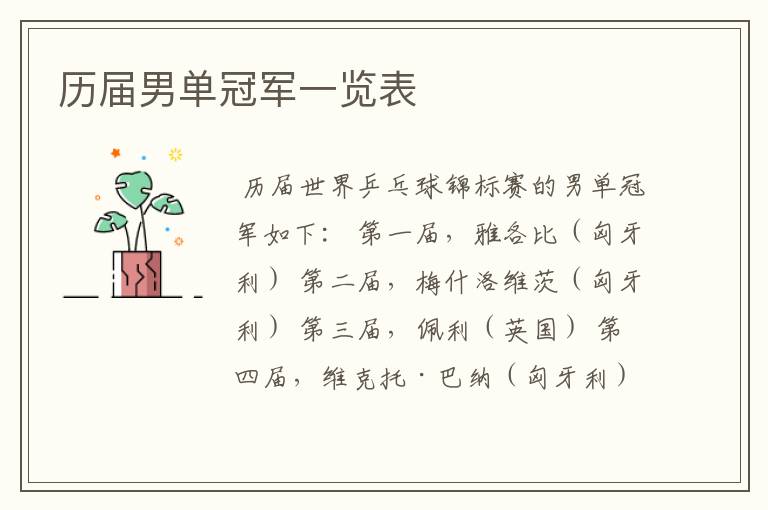 历届男单冠军一览表