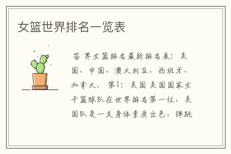 女篮世界排名一览表