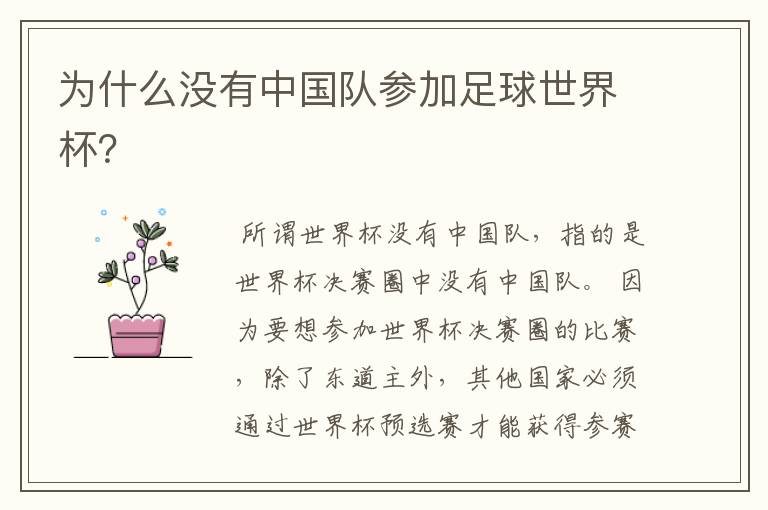 为什么没有中国队参加足球世界杯?