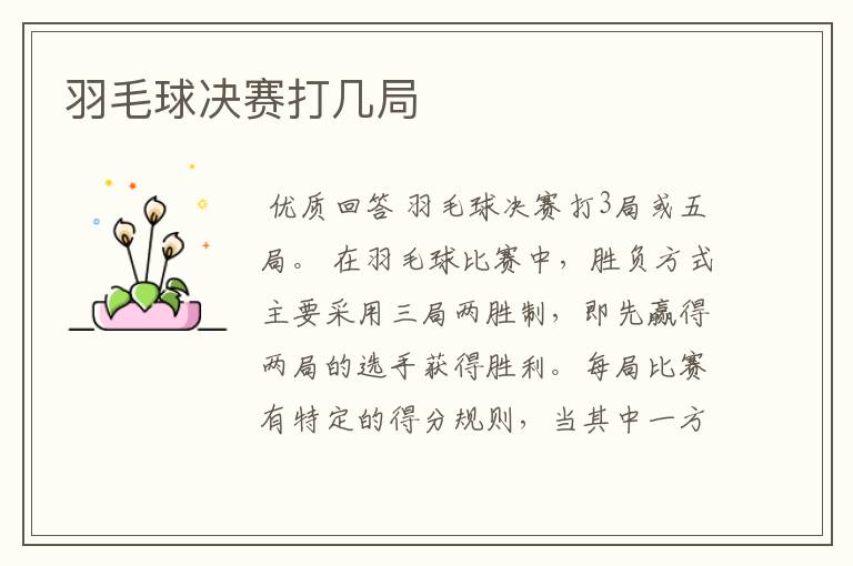 羽毛球决赛打几局