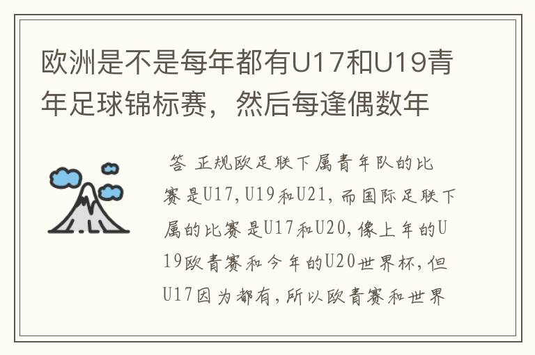 欧洲是不是每年都有U17和U19青年足球锦标赛,然后每逢偶数年就有U21青年足球锦标赛(实际是U23)