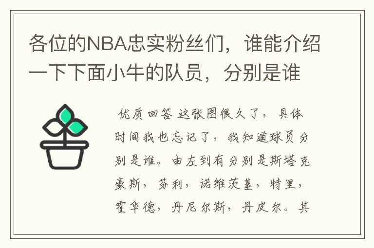 各位的NBA忠实粉丝们，谁能介绍一下下面小牛的队员，分别是谁，整个球队就这么几个人吗？是不是有新成员了