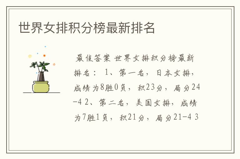 世界女排积分榜最新排名