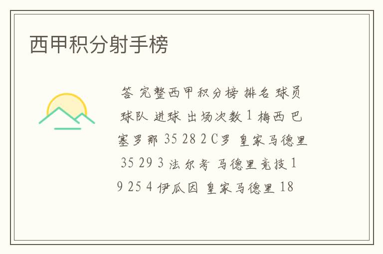 西甲积分射手榜