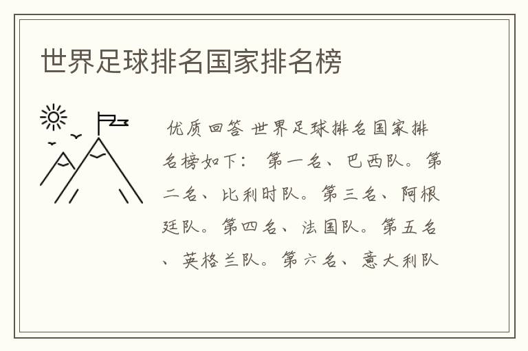世界足球排名国家排名榜