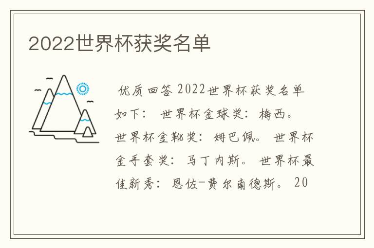 2022世界杯获奖名单