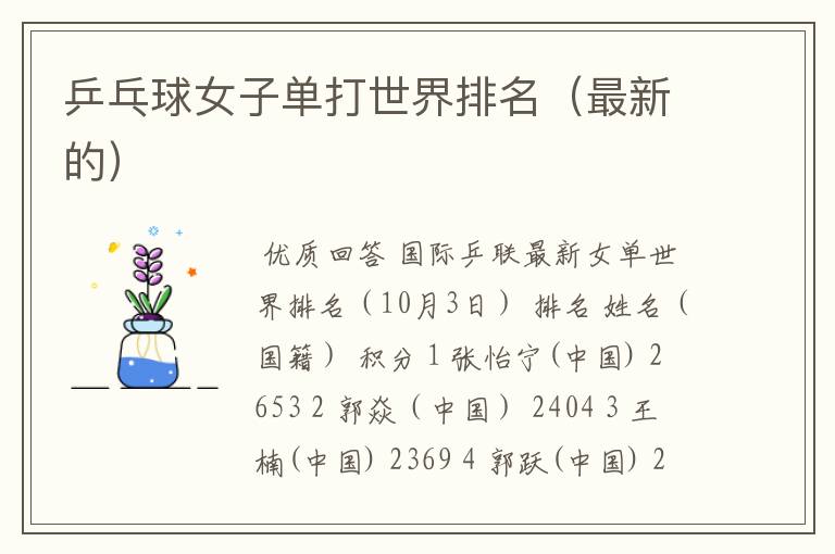 乒乓球女子单打世界排名(最新的)